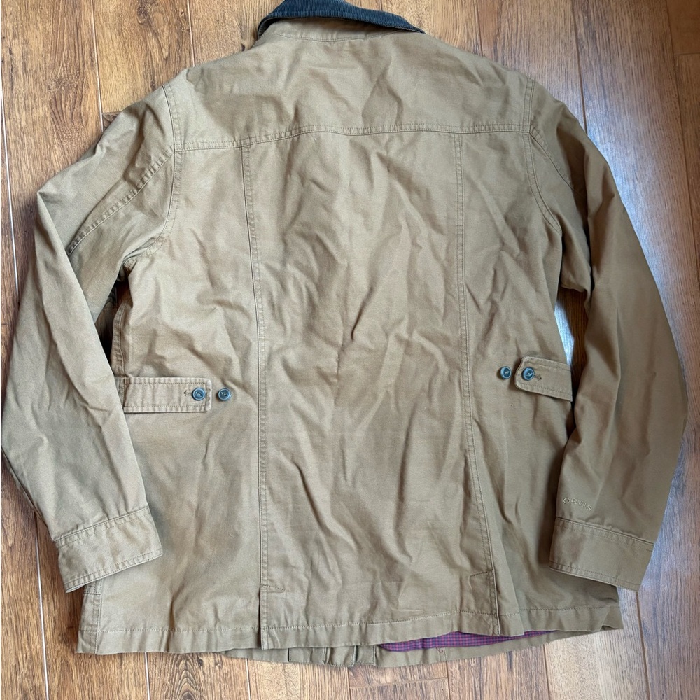 Womens Orvis Tan Canvas Field Chore Coat Jacket with Brown Corduroy Trim Size XL - Picture 6 of 12